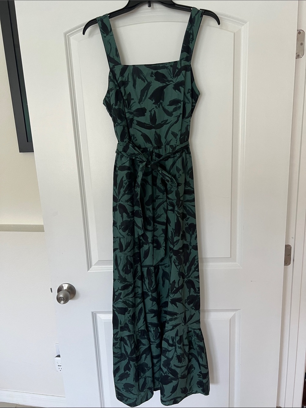 a new day Green and Black Floral Maxi Dress with Tie Waist